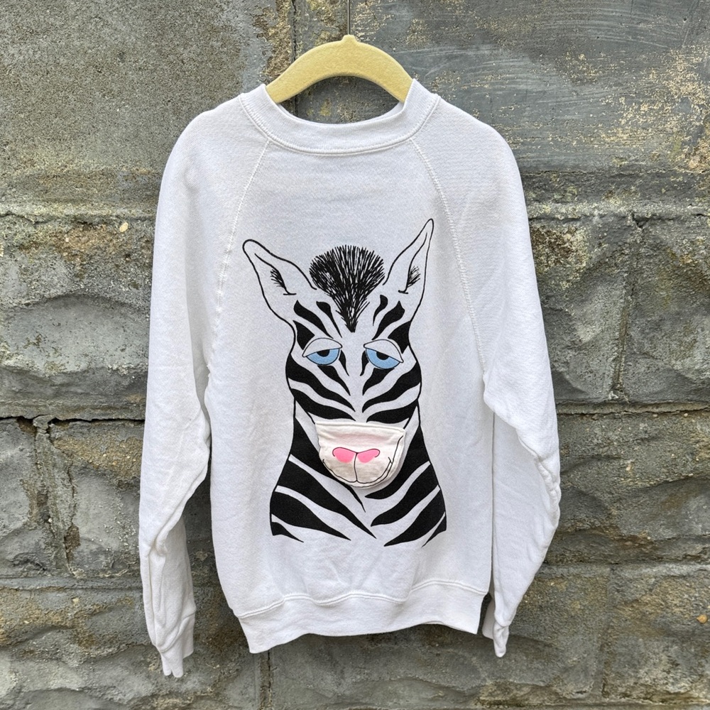 Vintage Kids Zebra Sweatshirt Funny 90s Zoo Medium